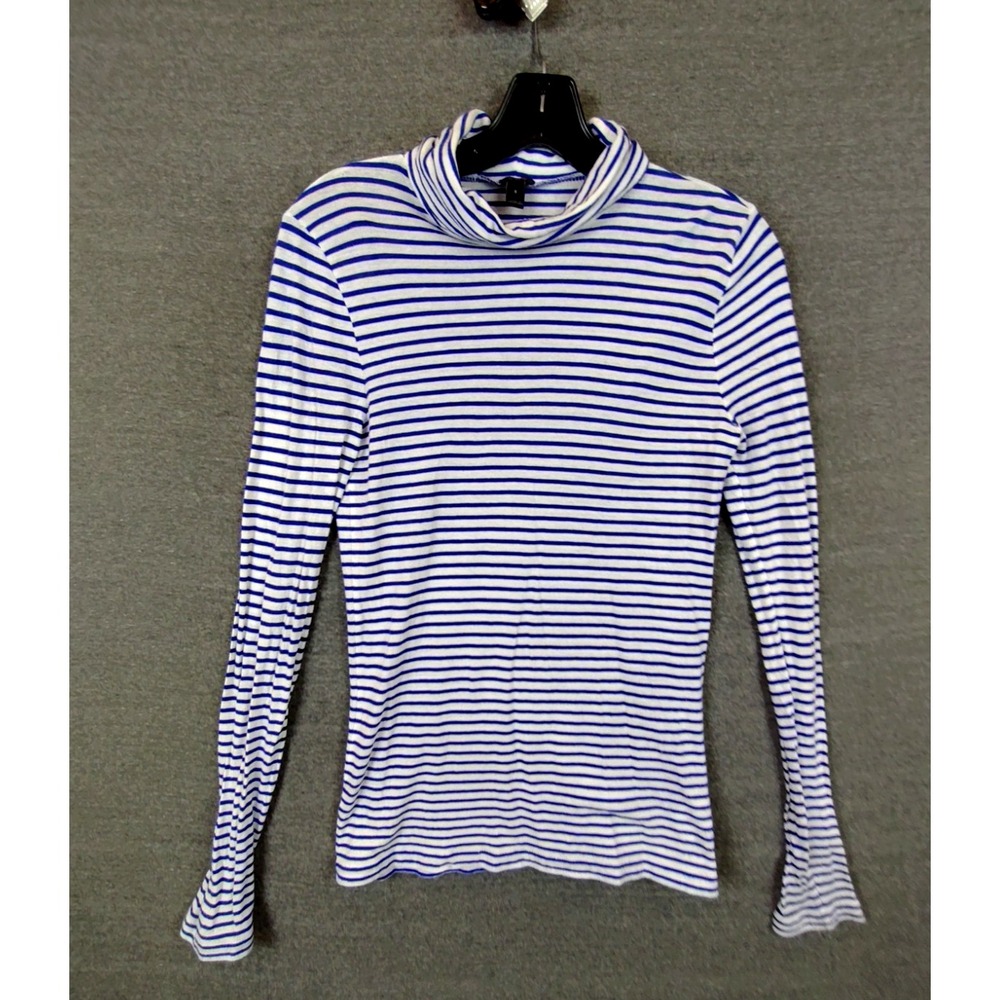 J Crew Womens Sweater S Blue Stripe Breton Turtleneck Nautical Coastal Preppy